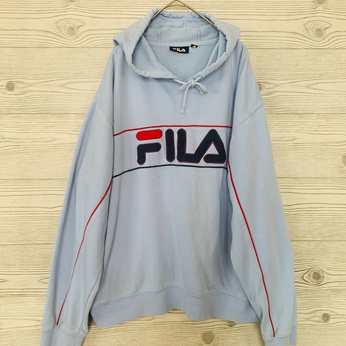 FILA フィラ プルオーバーパーカー 刺繍ワッペン ビックロゴ XL 