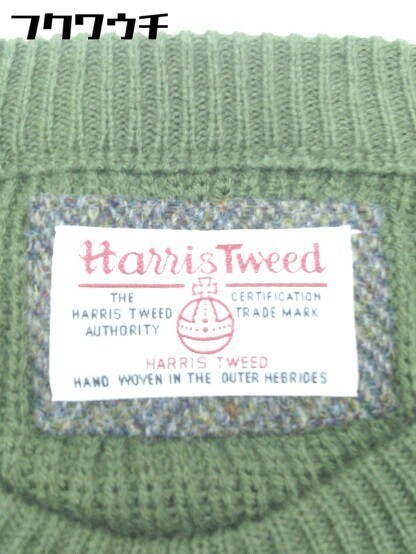 ◇ ●新品● ◎ Harris Tweed タグ付 肩ツイード ウール100％ 長袖 ニット セーター サイズM カーキ レディース_画像3
