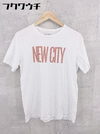 ◇ SATURDAYS NEW YORK CITY ロゴ プリント 半袖 Tシャツ カットソー サイズM ホワイト ブラウン メンズ_画像1