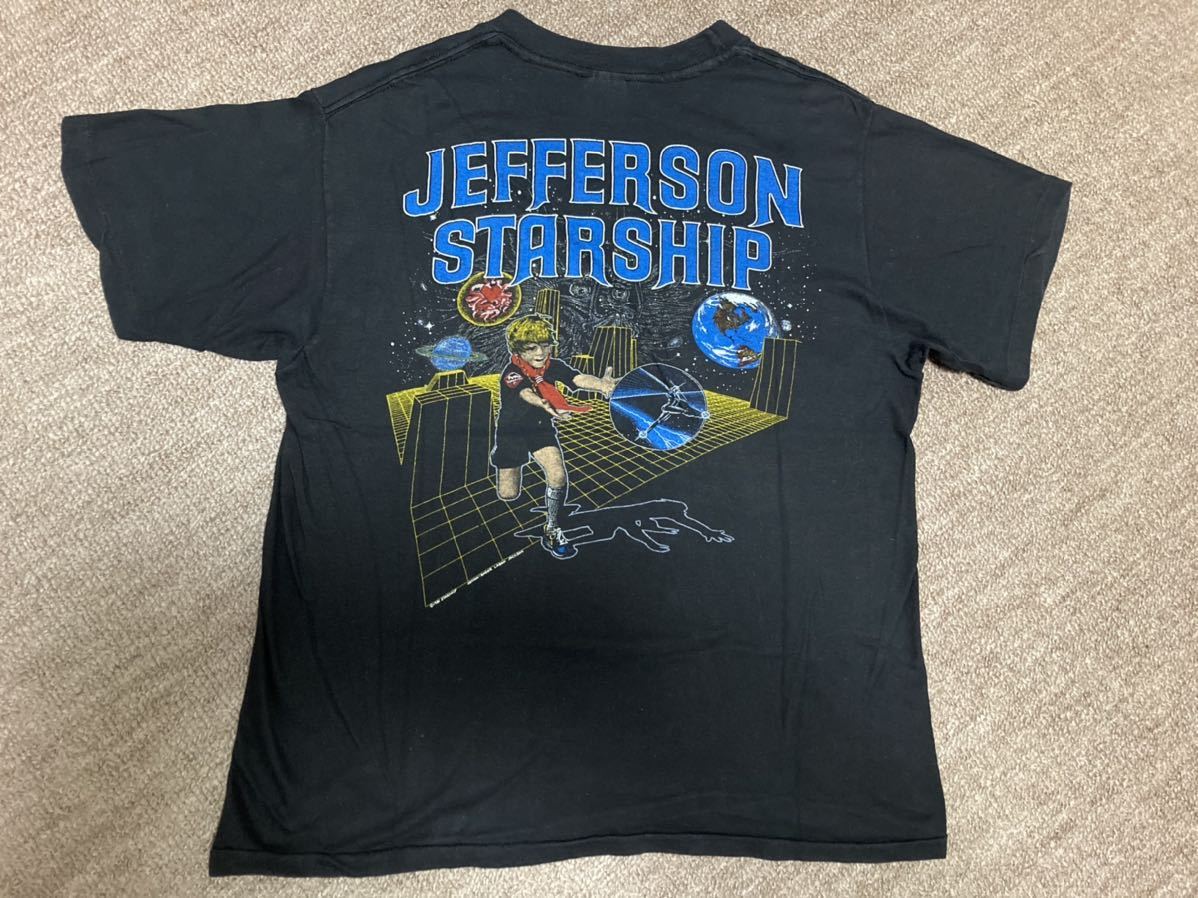 ジェファーソンスターシップ 激レアデザイン両面プリントユーズドTシャツ スポーツウェア社製100％コットンねじれボディ Lサイズ表記 US製