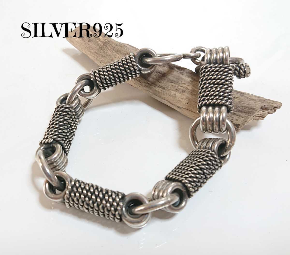 4394 SILVER925 極太ワイヤーワーク チェーンブレスレット シルバー925制 重厚 コイル巻き ゴシック ワイド 幅広 アンカー バイカー お灑落