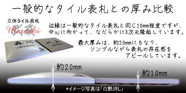 シンプルで個性的。形が魅せる立体的なタイル表札「武蔵」白釉