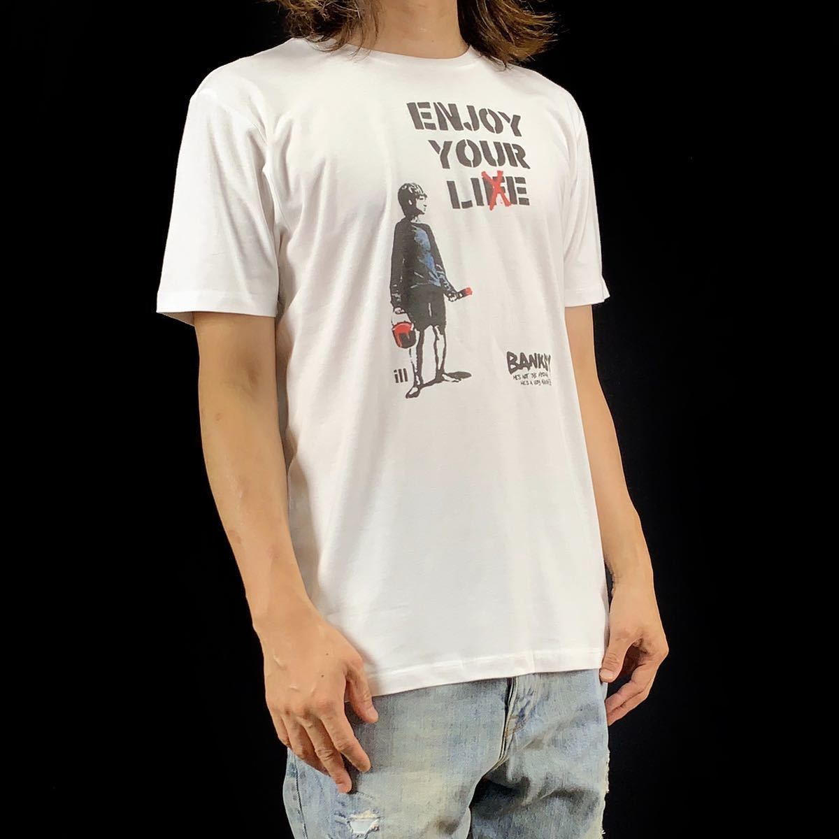 новый товар BANKSY банк si-ENJOY X Street graph .ti краска подросток футболка S M L XL большой большой размер XXL~5XL long T Parker 