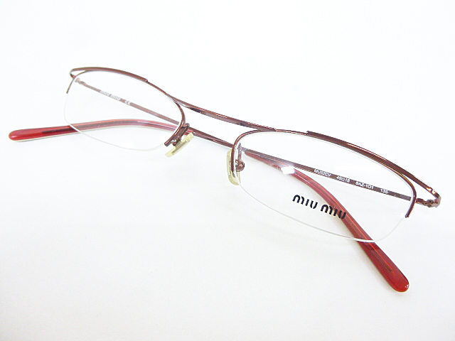 ∞【デッドストック】MIU MIU ミュウミュウ眼鏡メガネフレームMU52CV 49[]18-135 メタルナイロールハーフリムレッドH8  日本代购,买对网