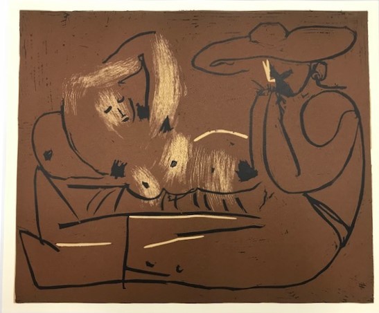 【特価】　≪　　パブロ・ピカソ　　≫ 　LINOLEUM-CUTS【リノカット版画】 　RECLINING WOMAN AND PICADOR 　 1962年　 PABLO　PICASSO