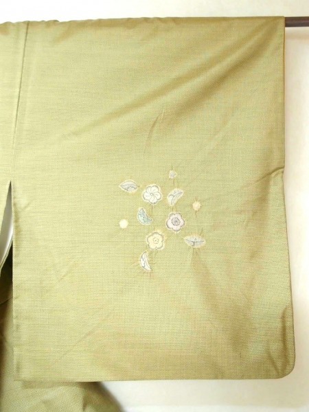 レア品♪ シャンパン色に黒蚊絣 本場大島紬の付け下げ 先染め 蚊絣×後染め 辻が花絞り 織×染 身丈166cm裄69cm 美品 袷 逸品 追加画像_画像2