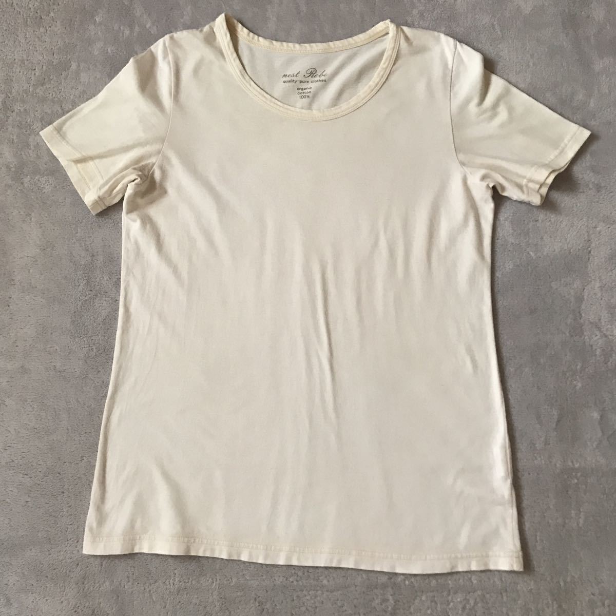 ★nest Robe(ネストローブ）日本製★オーガニックコットン１００％　Tシャツ　キナリ色_画像1