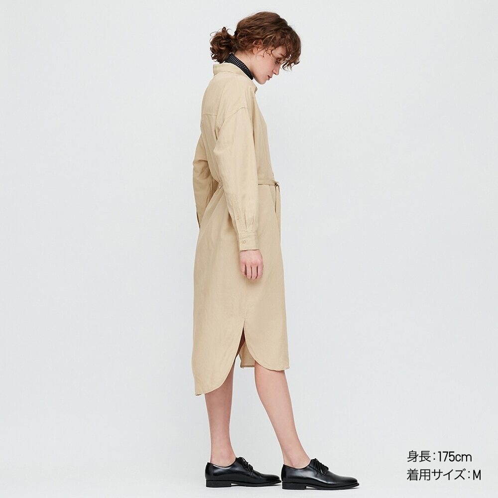 Paypayフリマ 新品 ユニクロ リネンブレンドシャツワンピース 長袖 ベージュ M Paypayフリマ 新品 ユニクロ リネンブレンドシャツワンピース 長袖 ベージュ M