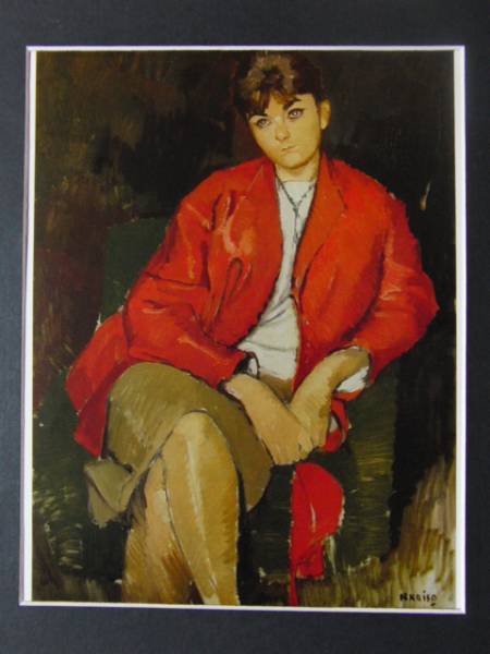 小磯良平、【フランスの女】、希少な大判額装用画集より、美品、新品額装付 小磯良平、【フランスの女】、巨匠、希少な大判額装用画集より、美品、新品