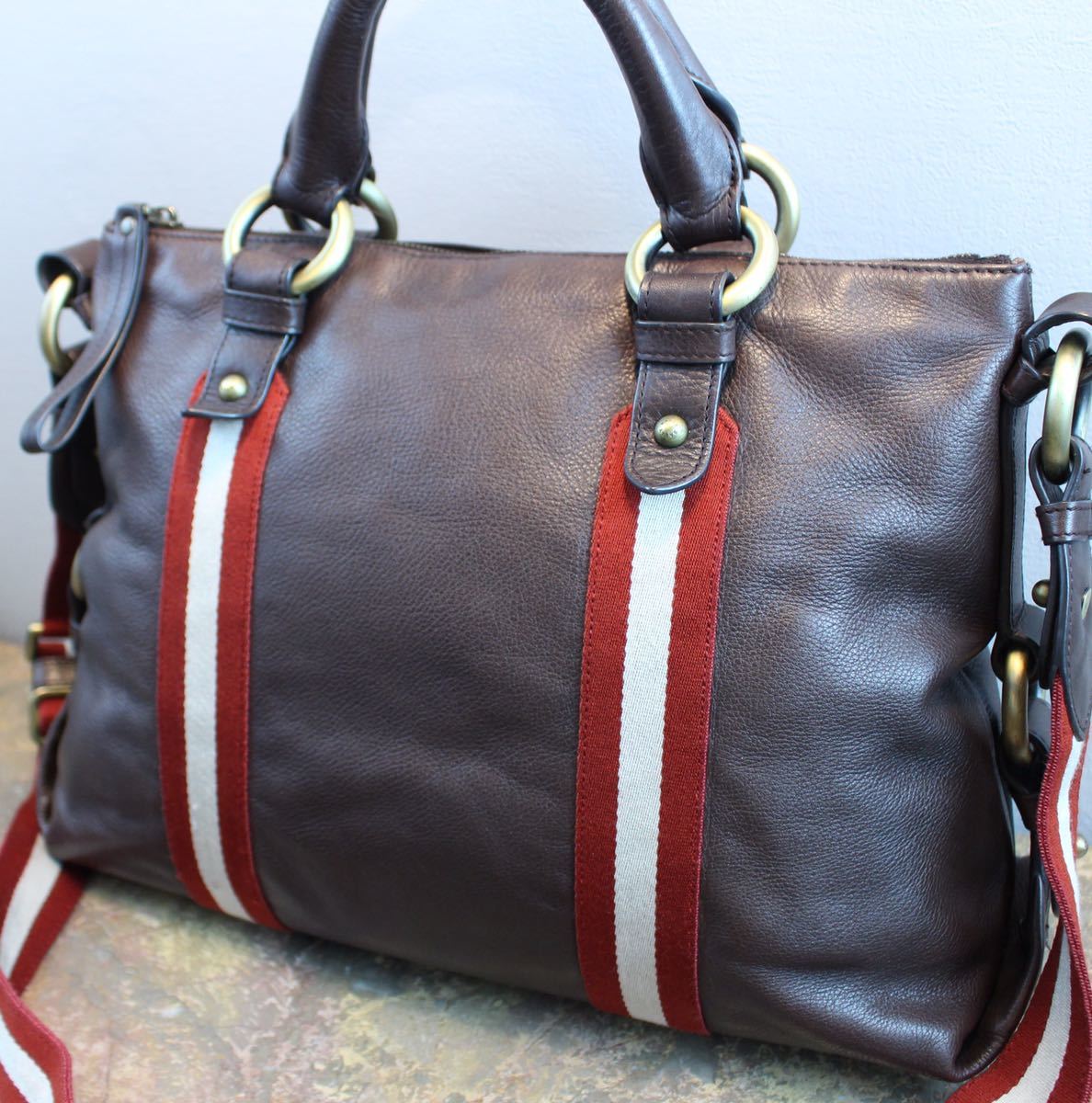 BALLY LINE LEATHER 2WAY SHOULDER BAG MADE IN SWITZERLAND/バリー