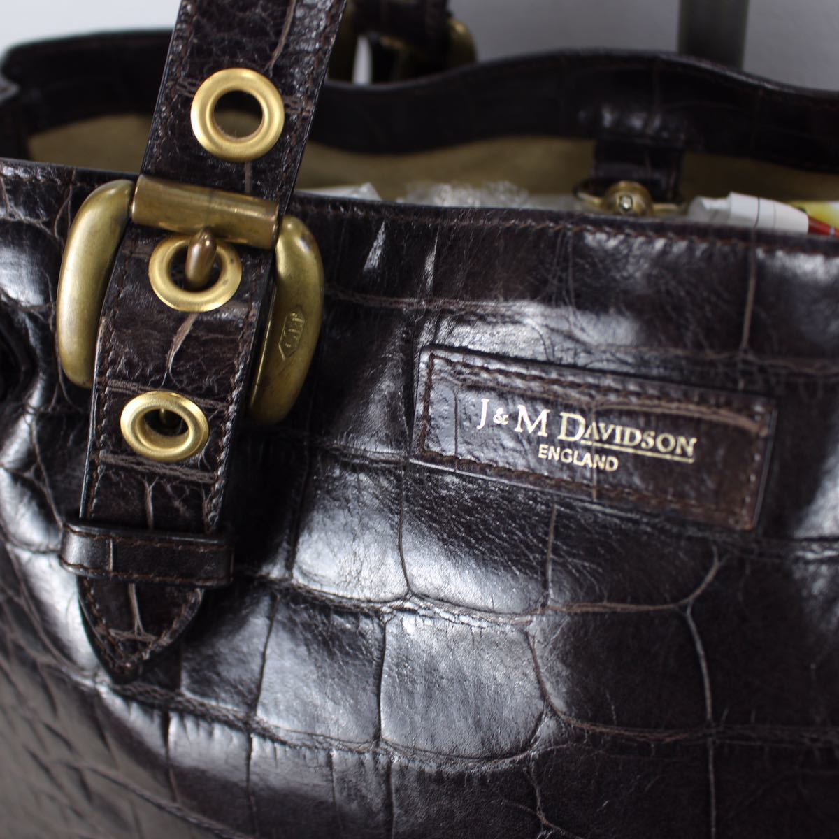 J&M DAVIDSON CROCODILE EMBOSSED LEATHER HAND BAG MADE IN  ENGLAND/ジェイアンドエムダヴィッドソンクロコ型押しレザーハンドバッグ