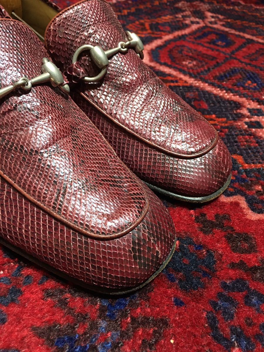 GUCCI PYSON LEATHER HORSE BIT LOAFER MADE IN ITALY/グッチパイソンレザーホースビットローファー35 C_画像2