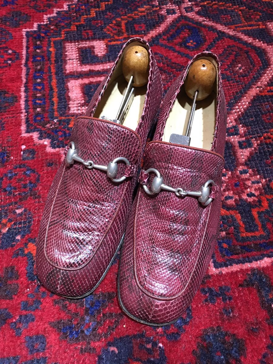 GUCCI PYSON LEATHER HORSE BIT LOAFER MADE IN ITALY/グッチパイソンレザーホースビットローファー35 C_画像1