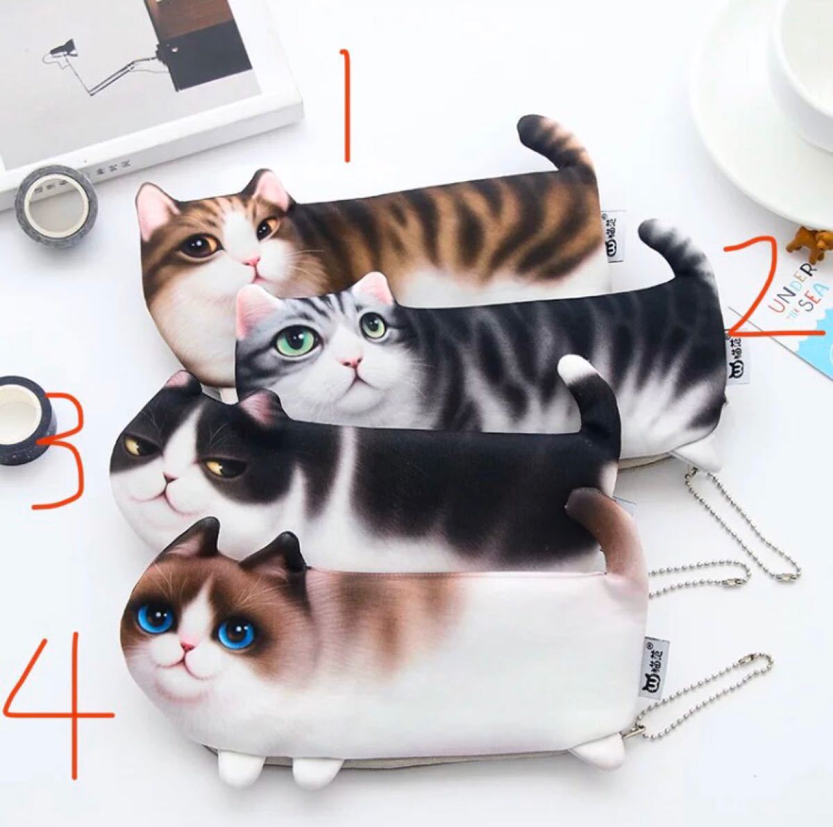 猫 ペンケース 小物入れ かわいい 筆箱 文具 ポーチ 韓国 動物 トレンド 2