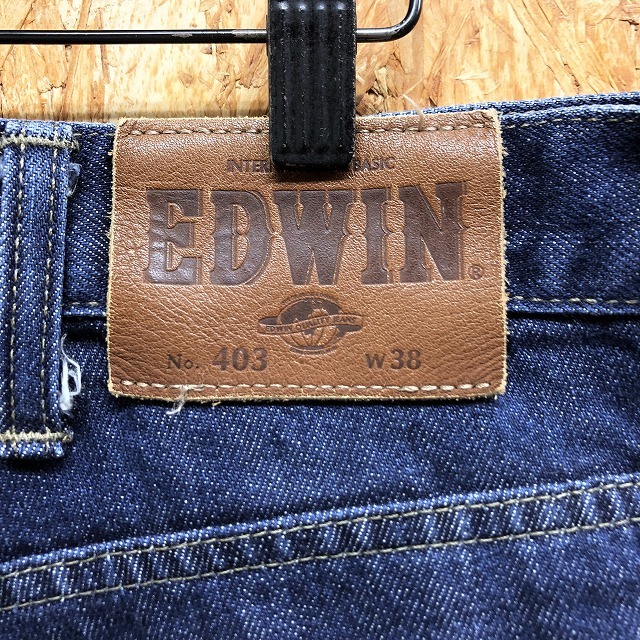 【日本製】 EDWIN 403 エドウィン 38 レディース デニムショーツ ショートパンツ 大きいサイズ ハーフパンツ 裾に花柄テープ 綿100% ブルー_画像4
