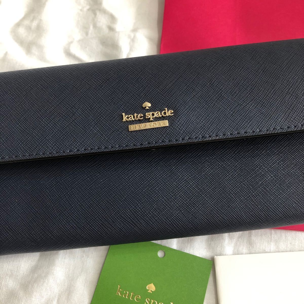 ケイトスペード☆フラップ長財布 ネイビー紺 新品Kate Spade 小銭入れ付