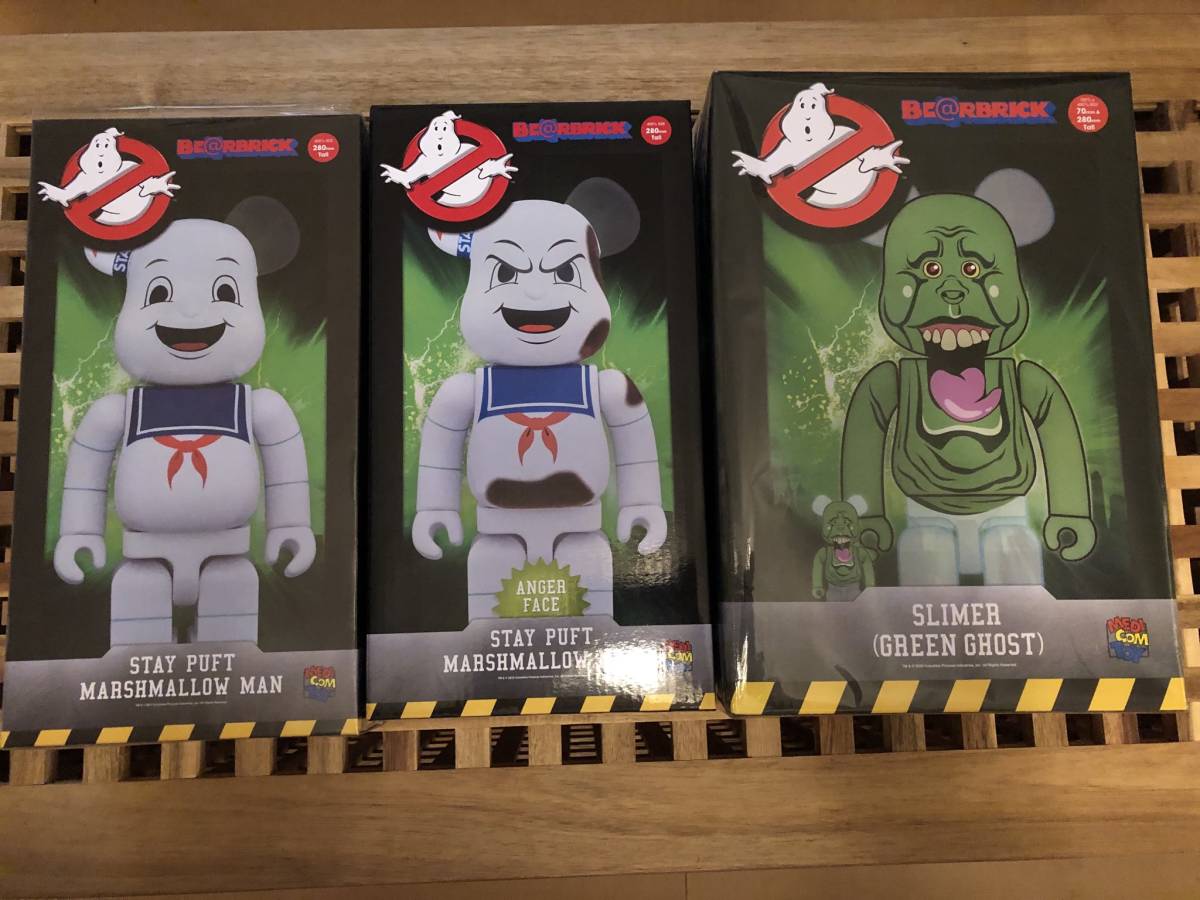 ゴーストバスターズ/GHOSTBUSTERS STAY PUFT MARSHMALLOW MAN/ANGER FACE/SLIMER(GREEN GHOST) ベアブリック/BE@RBRICK 100%&400%セット