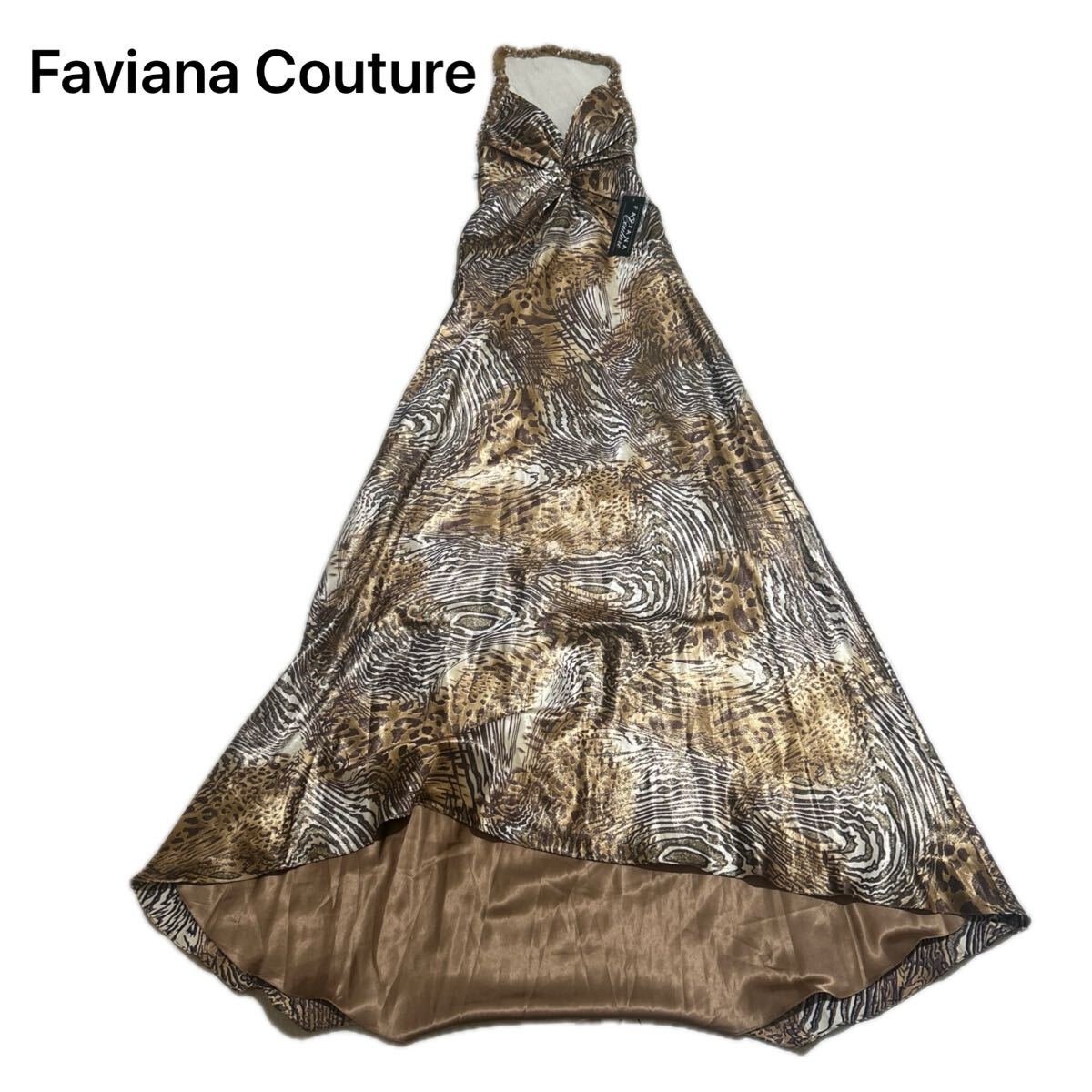 新品 タグ付き 未使用品 Faviana Couture ドレス ロングワンピース ホルターネックドレス きれいめ 高級感 ブラウン 0サイズ XSサイズ_画像1