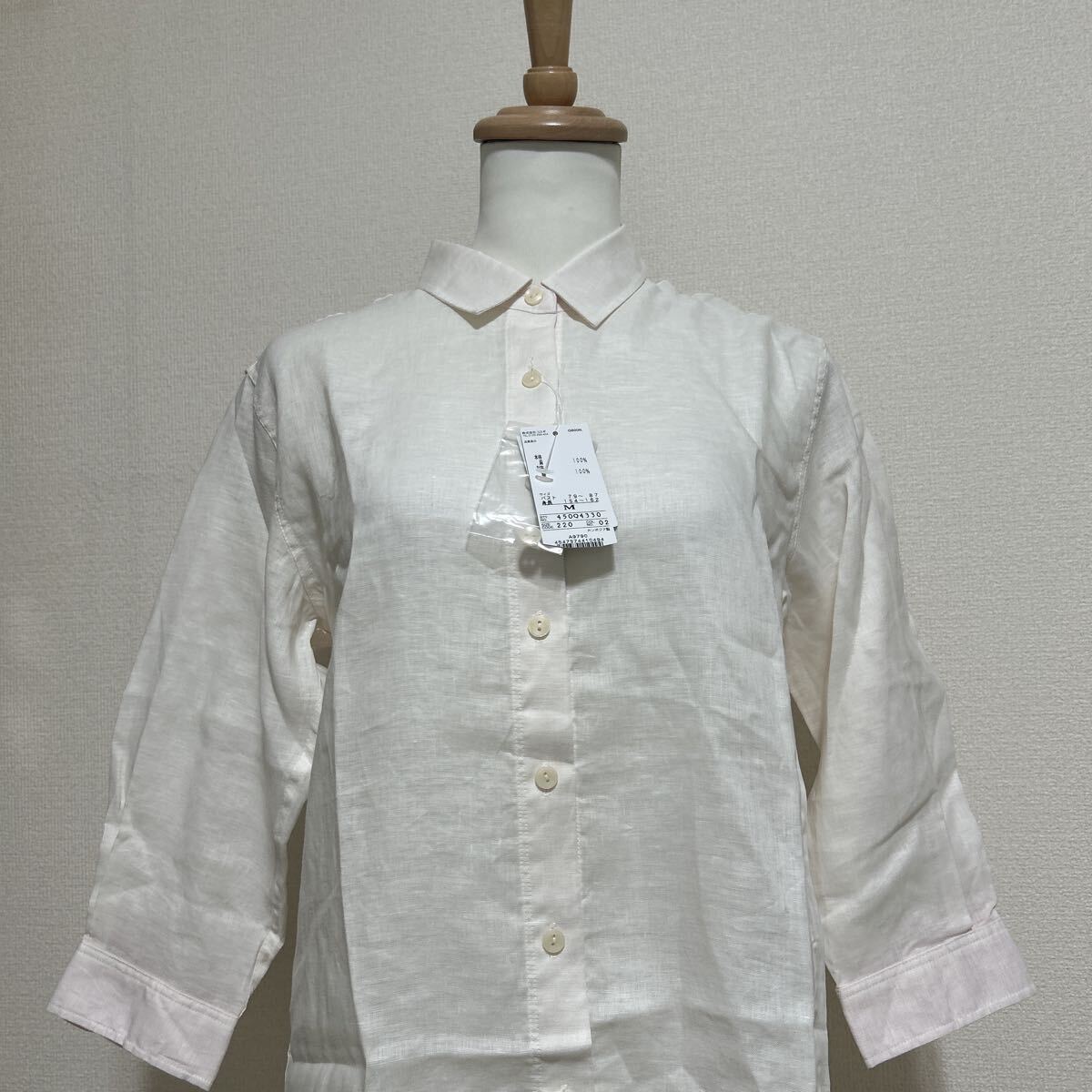 新品 タグ付き 未使用品 Golden Bear ゴールデンベア 長袖 シャツ 七分袖 無地 シンプル 刺繍 カジュアル リネン100% ピンク 桃色 Mサイズ_画像2