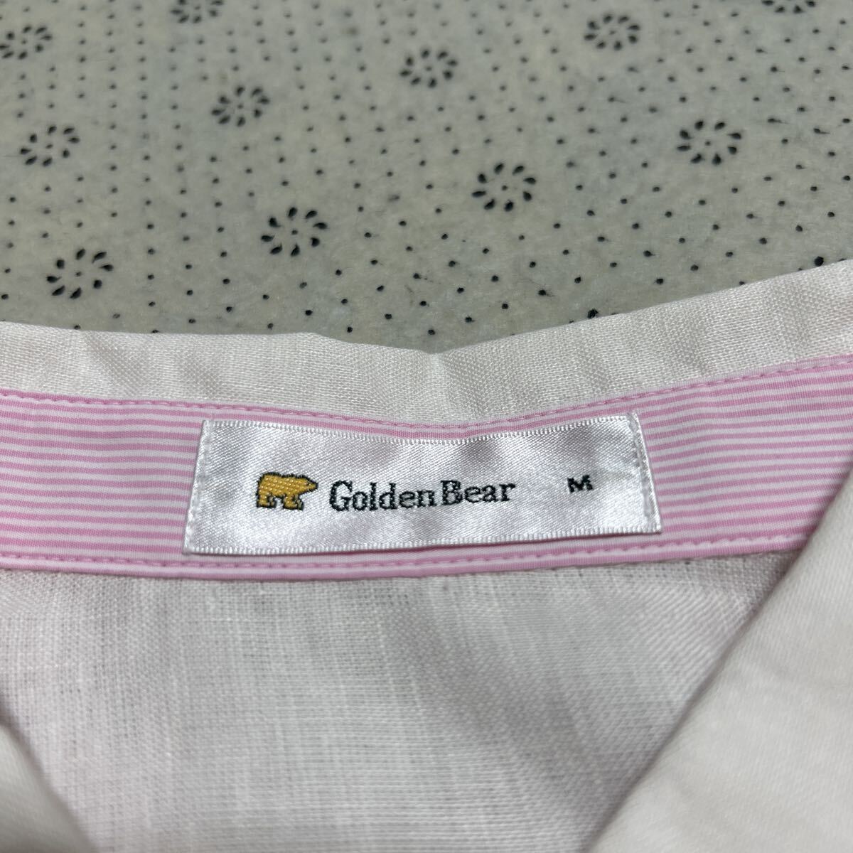 新品 タグ付き 未使用品 Golden Bear ゴールデンベア 長袖 シャツ 七分袖 無地 シンプル 刺繍 カジュアル リネン100% ピンク 桃色 Mサイズ_画像6