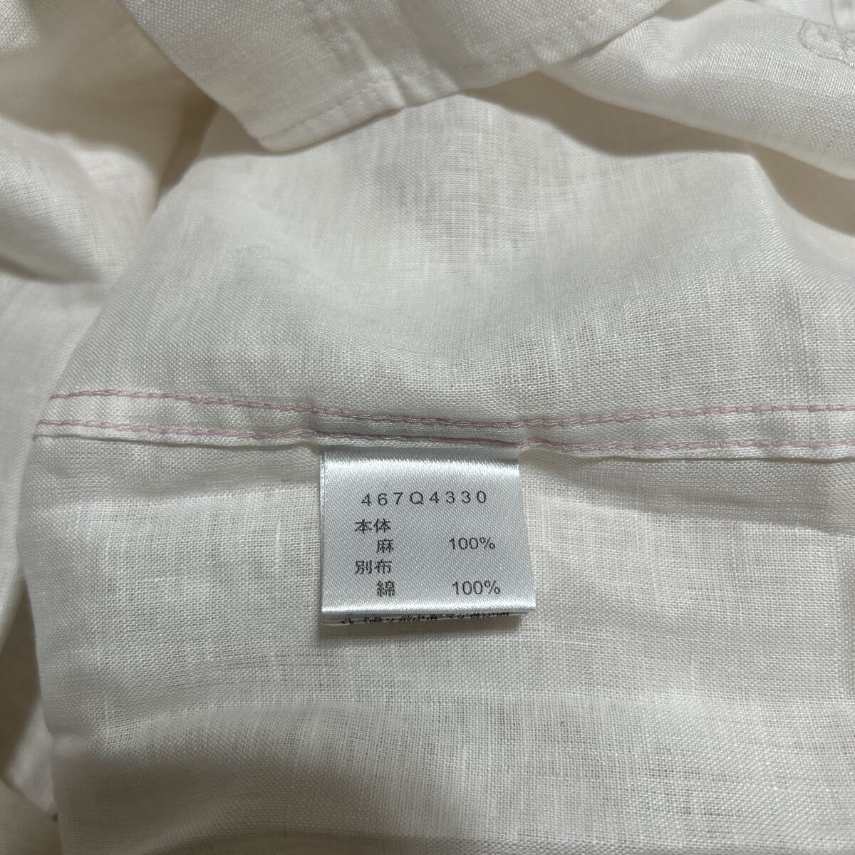 新品 タグ付き 未使用品 Golden Bear ゴールデンベア 長袖 シャツ 七分袖 無地 シンプル 刺繍 カジュアル リネン100% ピンク 桃色 Mサイズ_画像7