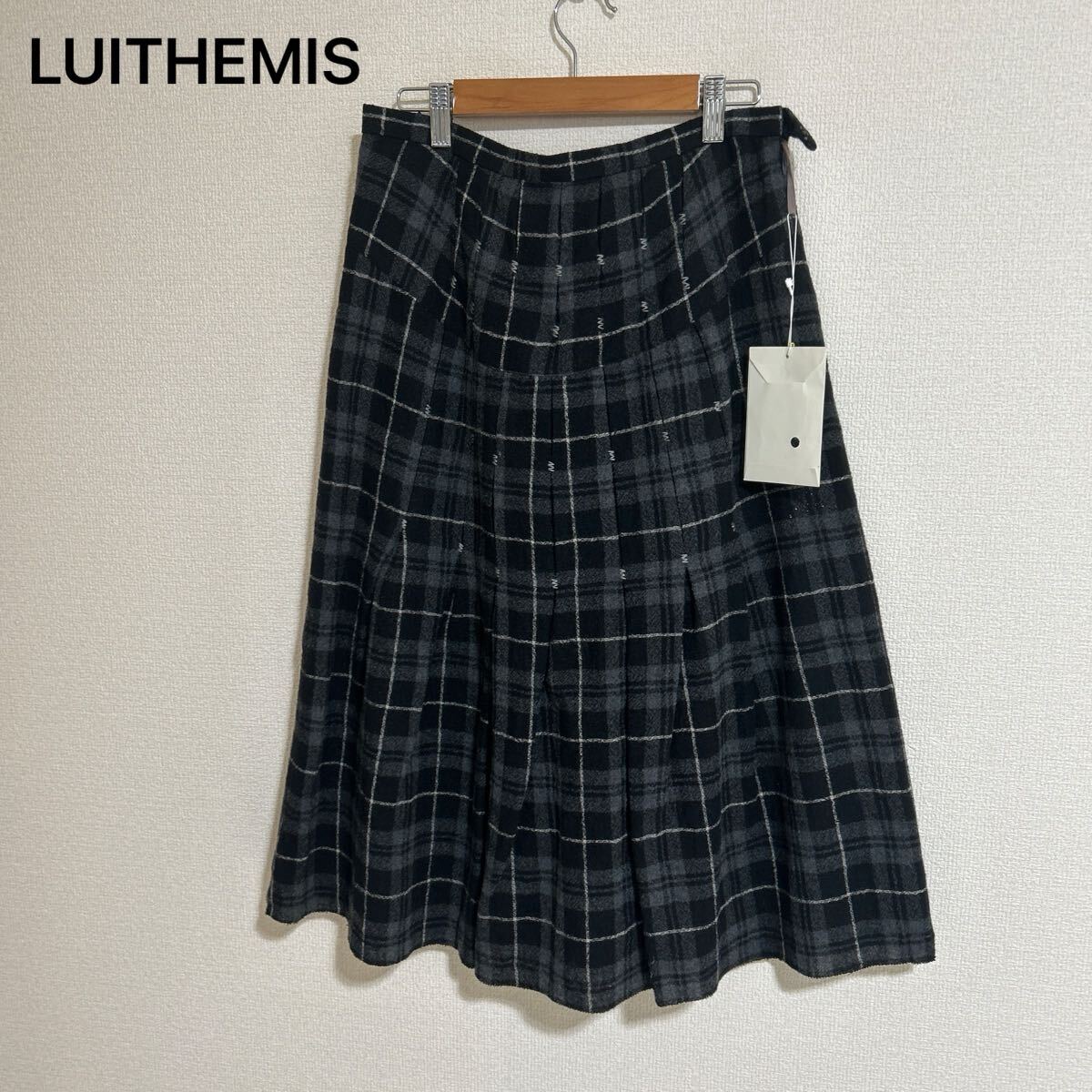 新品 タグ付き 未使用品 LUITHEMIS スカート チェック　フレアスカート 起毛 膝下丈 きれいめ ウール100% グレー 灰色 42サイズ XLサイズ_画像1