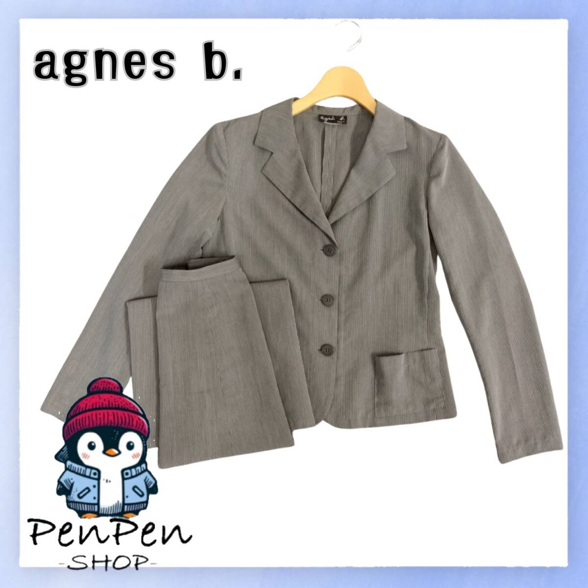 agnes b. アニエスベー レディース スーツ セットアップ テーラードジャケット ストレートパンツ グレー Sサイズ 上品フォーマル ビジネス_画像1