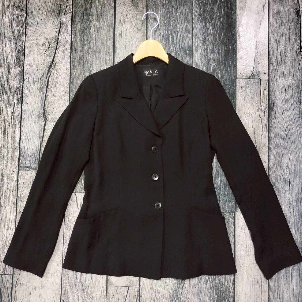 日本製 agnes b. アニエスベー レディース テーラードジャケット ブラック フォーマル 上品 シンプル Mサイズ 通勤 通学 フォーマル_画像2