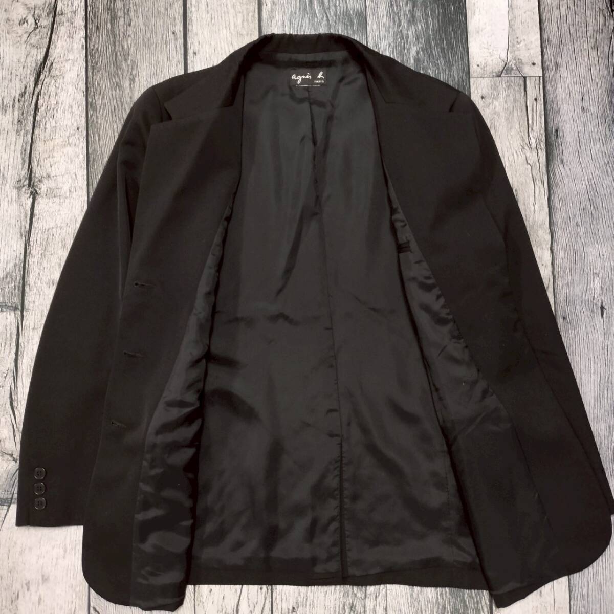 日本製 agnes b. アニエスベー サンライズ テーラードジャケット ウール100% ブラック レディース Mサイズ フォーマル 通勤 上質ウール_画像3