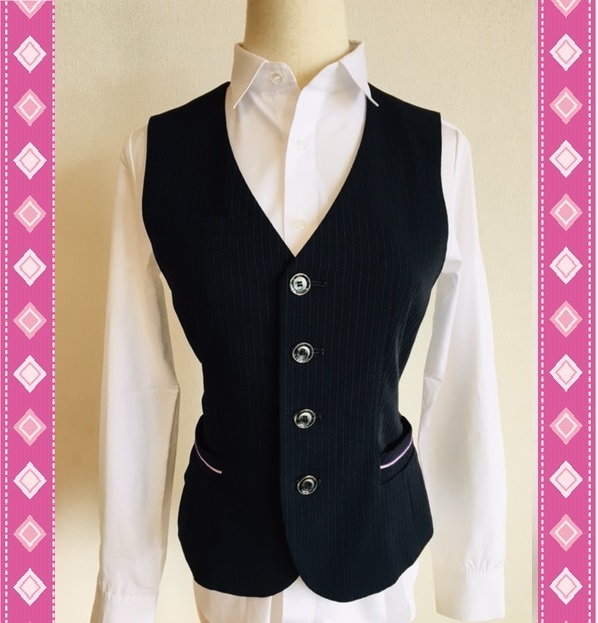 ※Cランク※【中古】SELERY_11号ベスト(ストライプ)03811/セロリー/かわいいOL制服/おしゃれ会社事務服 _画像1