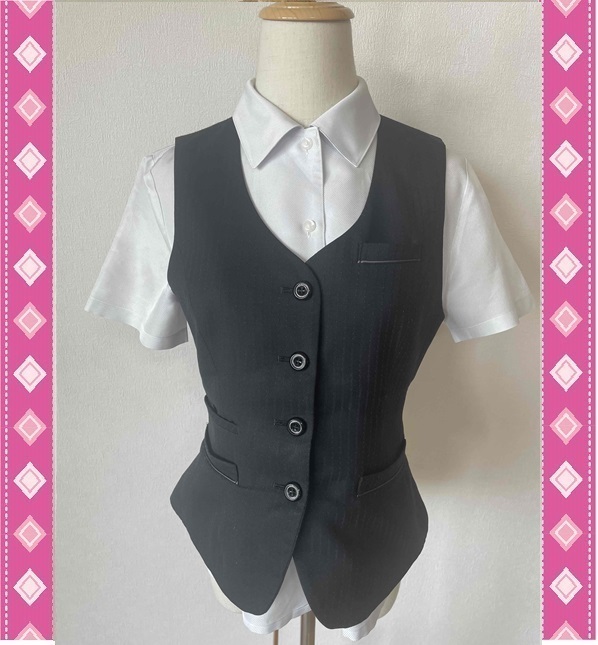 ※Cランク※【中古】ALPHAPIER_11号ベスト/AR2882-2/ブラック/アルファピア/かわいい会社事務服/おしゃれOL制服_画像1