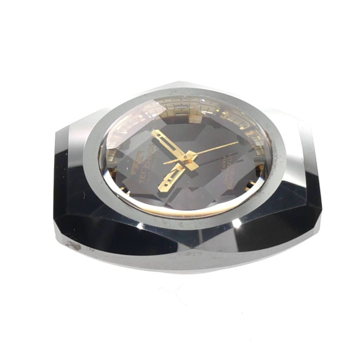 1円スタート 稼動品 TECHNOS テクノス Deluxe Borazon デラックスボラゾン デイト 自動巻き カットガラス シルバー パープル文字盤 メンズ_画像5