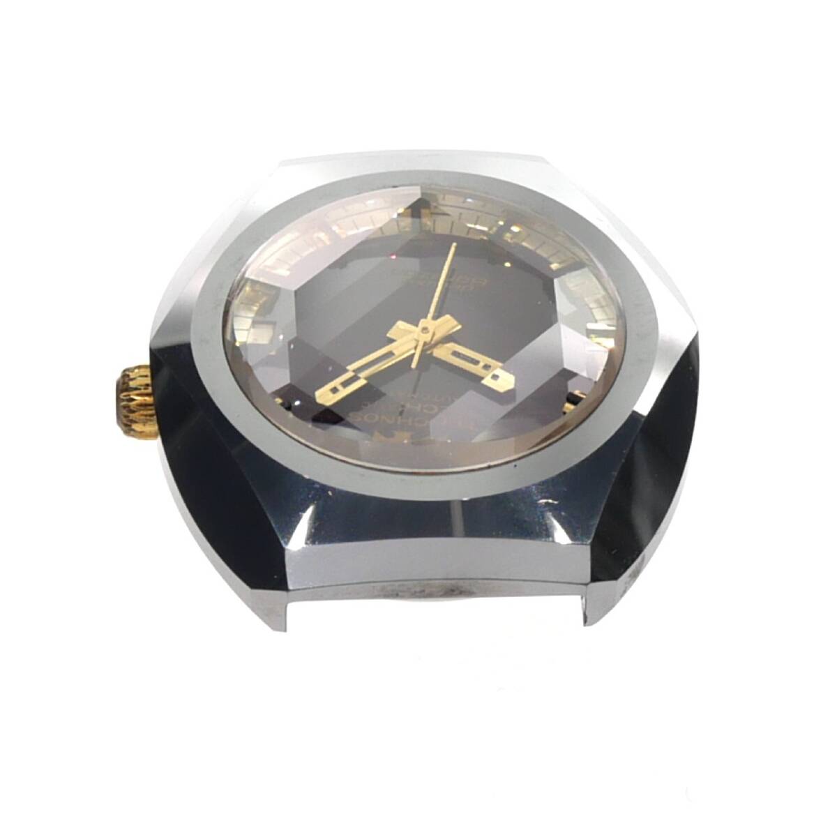 1円スタート 稼動品 TECHNOS テクノス Deluxe Borazon デラックスボラゾン デイト 自動巻き カットガラス シルバー パープル文字盤 メンズ_画像6