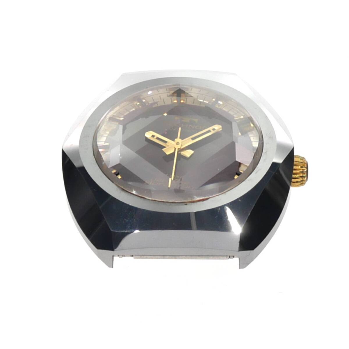 1円スタート 稼動品 TECHNOS テクノス Deluxe Borazon デラックスボラゾン デイト 自動巻き カットガラス シルバー パープル文字盤 メンズ_画像7