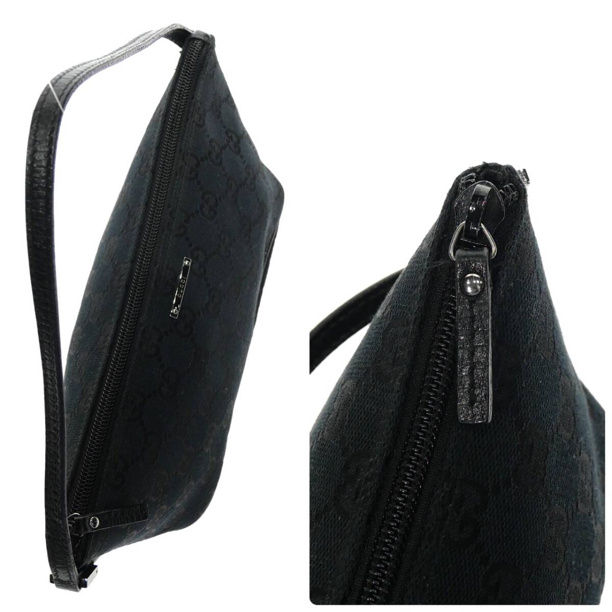 1円スタート 美品 GUCCI グッチ GGキャンバス ハンドバッグ 07198 GG柄 シルバー金具 アクセサリーポーチ ミニバッグ ブラック レディース_画像6