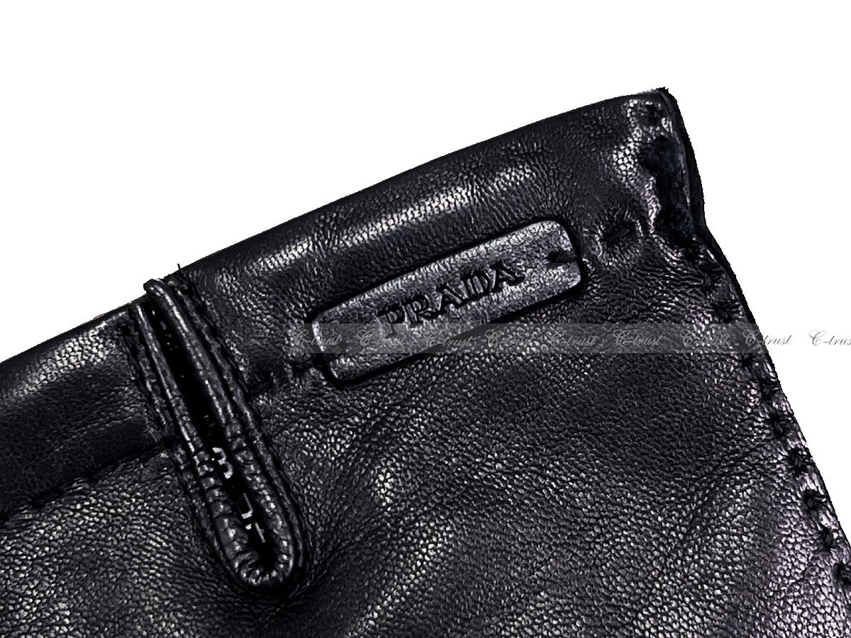 K504-8.. PRADA プラダ グローブ リアル リザード × カシミヤ 100% ロゴ イタリア製 2GG005 251 F0002★ ブラック_画像4