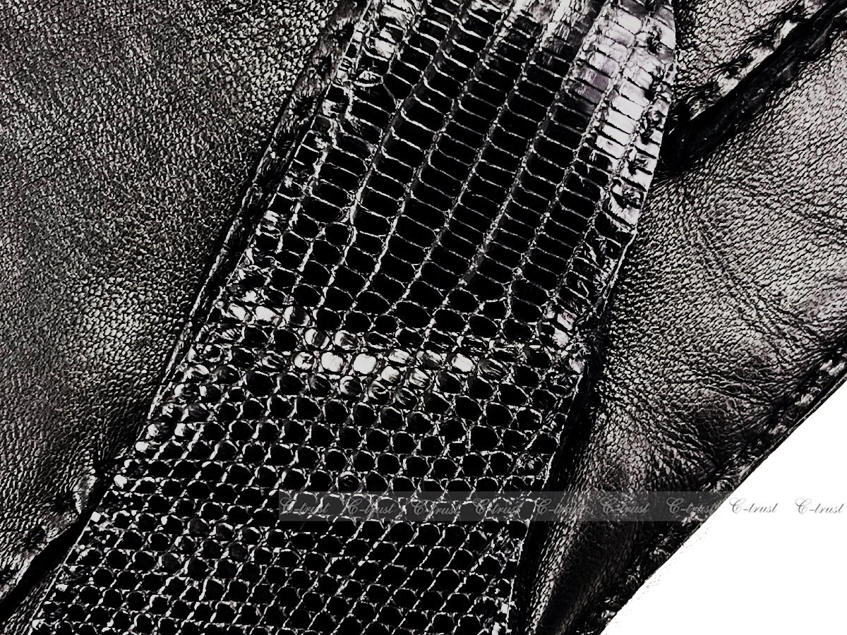 K504-8.. PRADA プラダ グローブ リアル リザード × カシミヤ 100% ロゴ イタリア製 2GG005 251 F0002★ ブラック_画像5