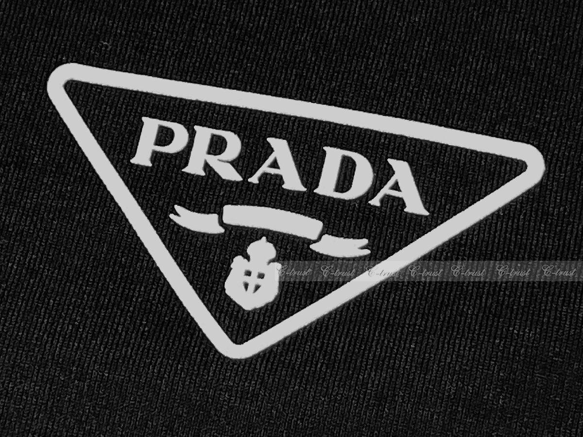 L713-M.. PRADA プラダ Tシャツ トライアングル クルーネック 半袖 コットン ロゴ ★ F0002 ブラック_画像6