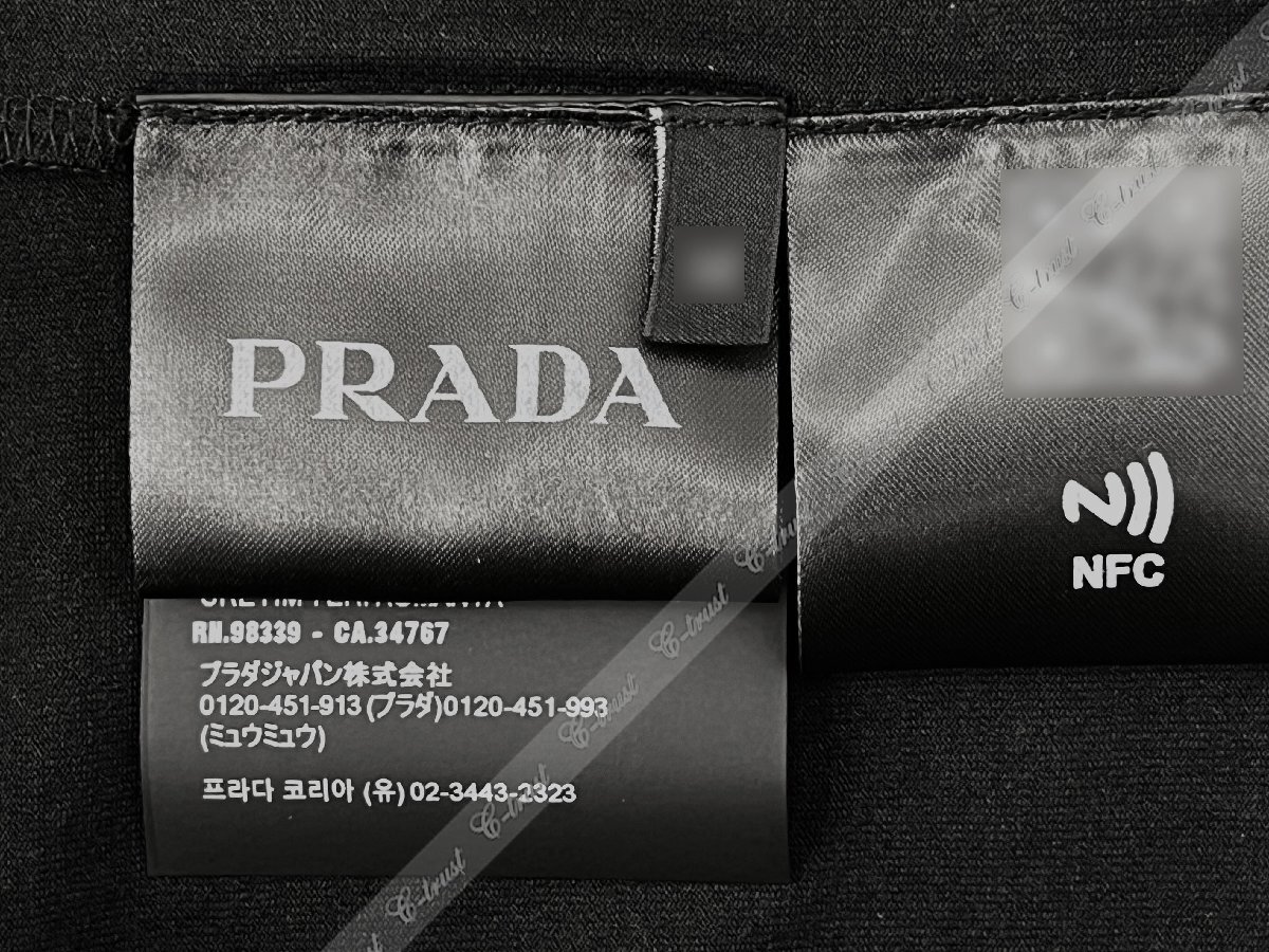 L713-M.. PRADA プラダ Tシャツ トライアングル クルーネック 半袖 コットン ロゴ ★ F0002 ブラック_画像7