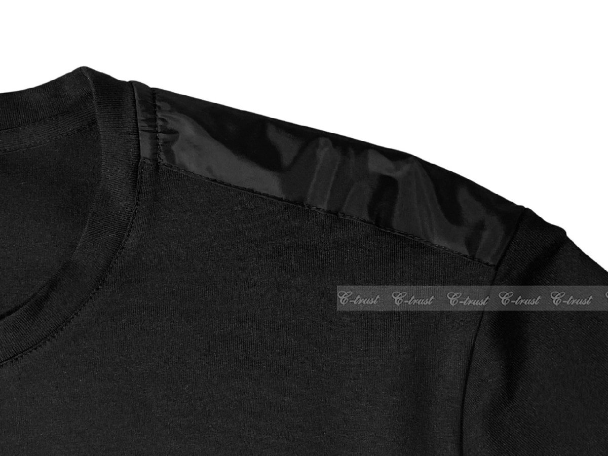 L713-M.. PRADA プラダ Tシャツ トライアングル クルーネック 半袖 コットン ロゴ ★ F0002 ブラック_画像5