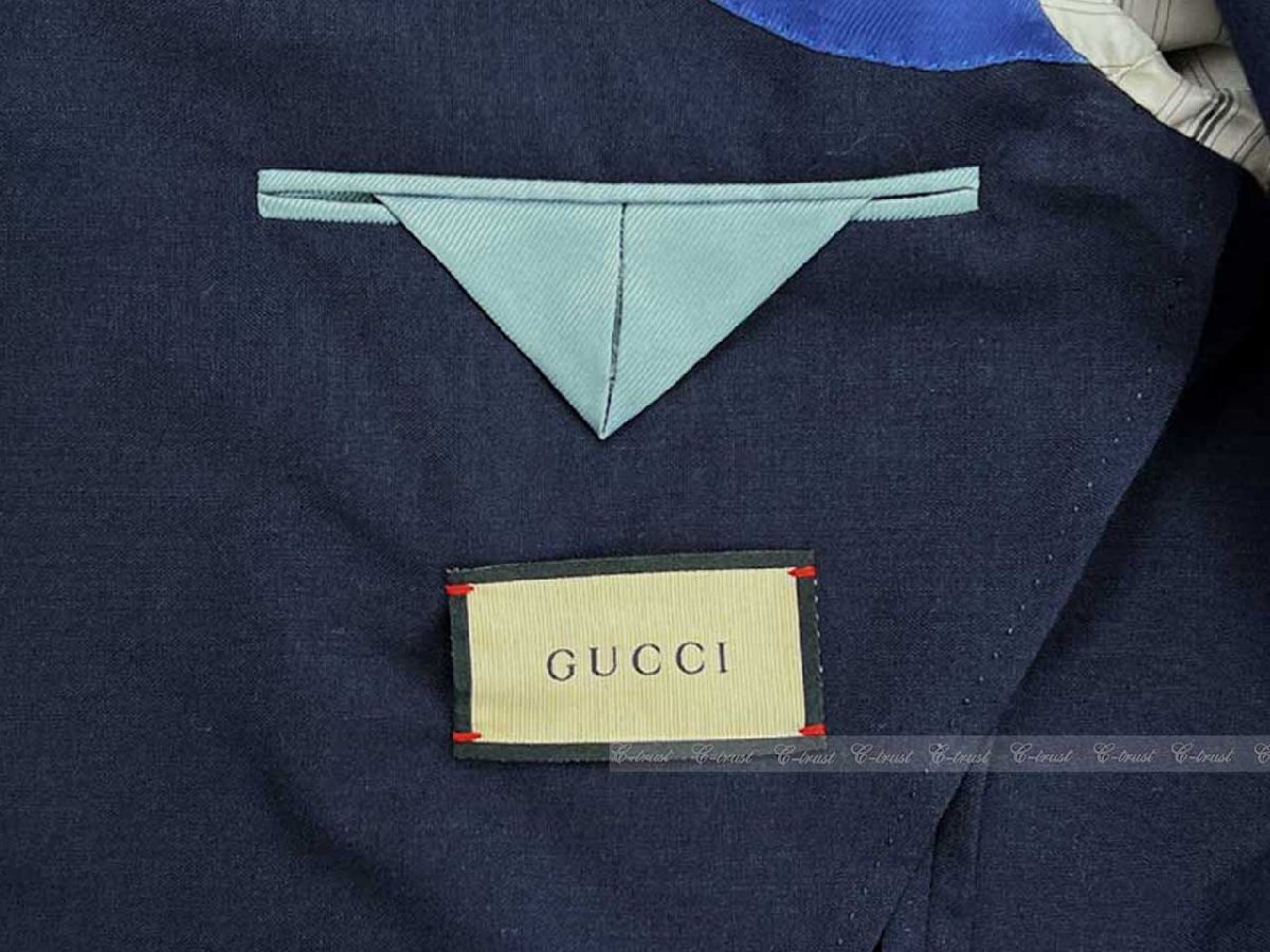 L339-46.. GUCCI グッチ ジャケット JK テーラード フォーマル ワッペン ロゴ シングル イタリア製 ★ 4240 ネイビー_画像8