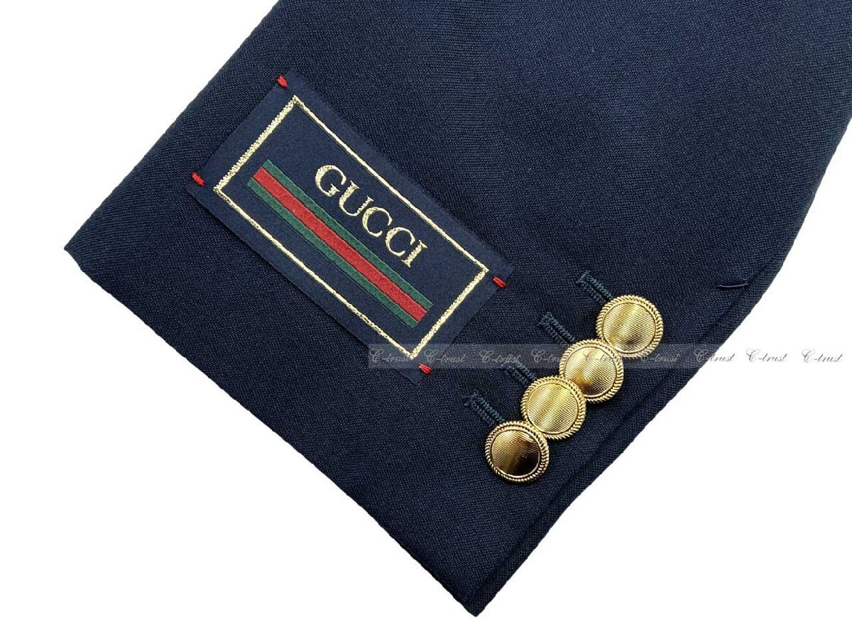 L339-46.. GUCCI グッチ ジャケット JK テーラード フォーマル ワッペン ロゴ シングル イタリア製 ★ 4240 ネイビー_画像7