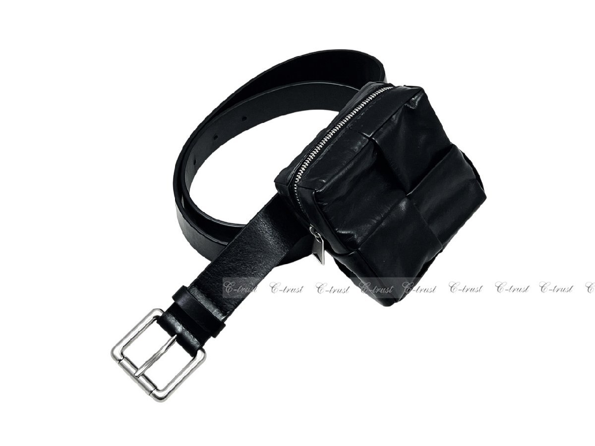 L437-85.. BOTTEGA VENETA ボッテガ ヴェネタ ベルト BELT ポーチ イントレチャート バックル カーフ ロゴ イタリア製 ★ 8803 BLACK_画像3