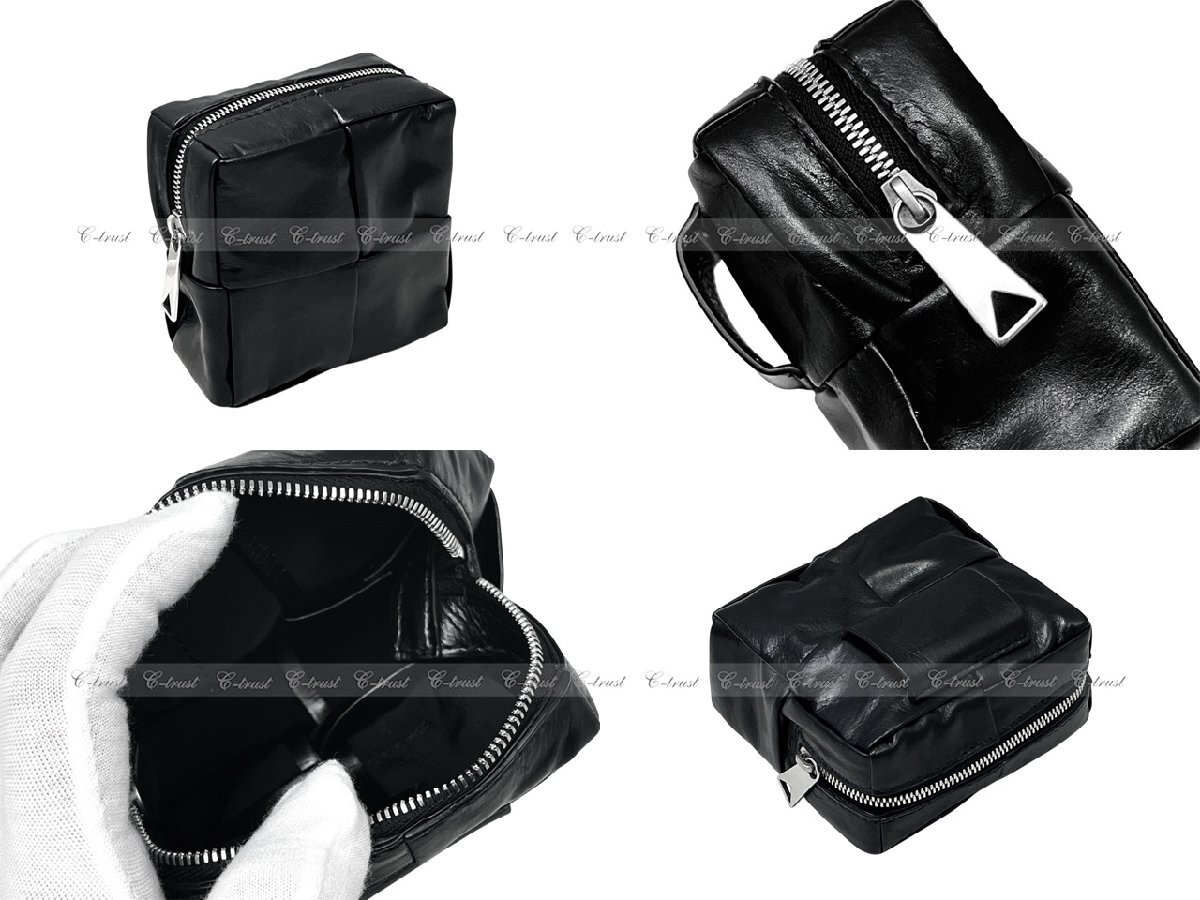 L437-85.. BOTTEGA VENETA ボッテガ ヴェネタ ベルト BELT ポーチ イントレチャート バックル カーフ ロゴ イタリア製 ★ 8803 BLACK_画像9