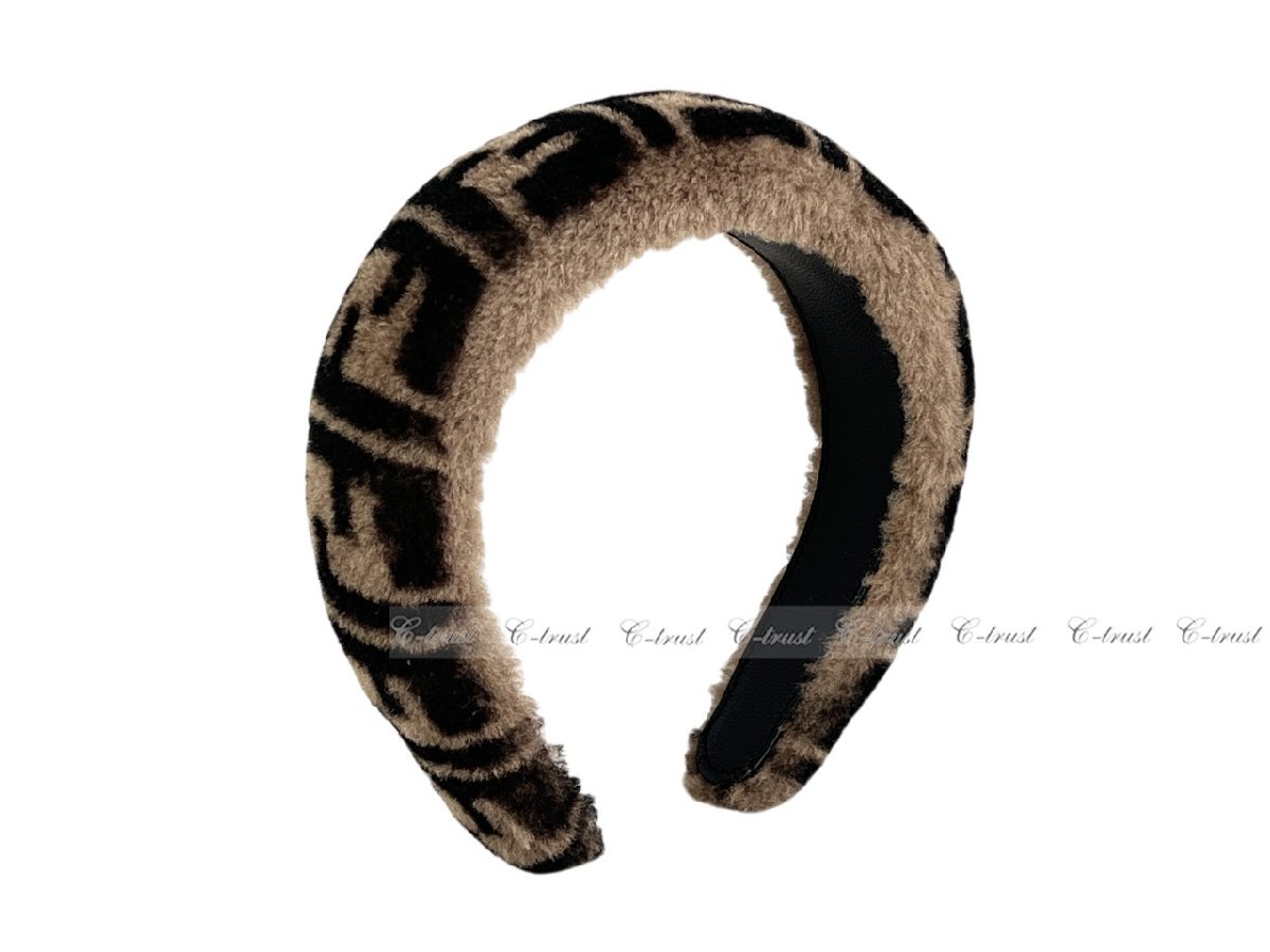 L748.. FENDI フェンディ ヘアバンド カチューシャ ヘアアクセサリー ファー FF ロゴ イタリア製 FXQ642A9VQF0QE1 ★ ブラウン_画像2