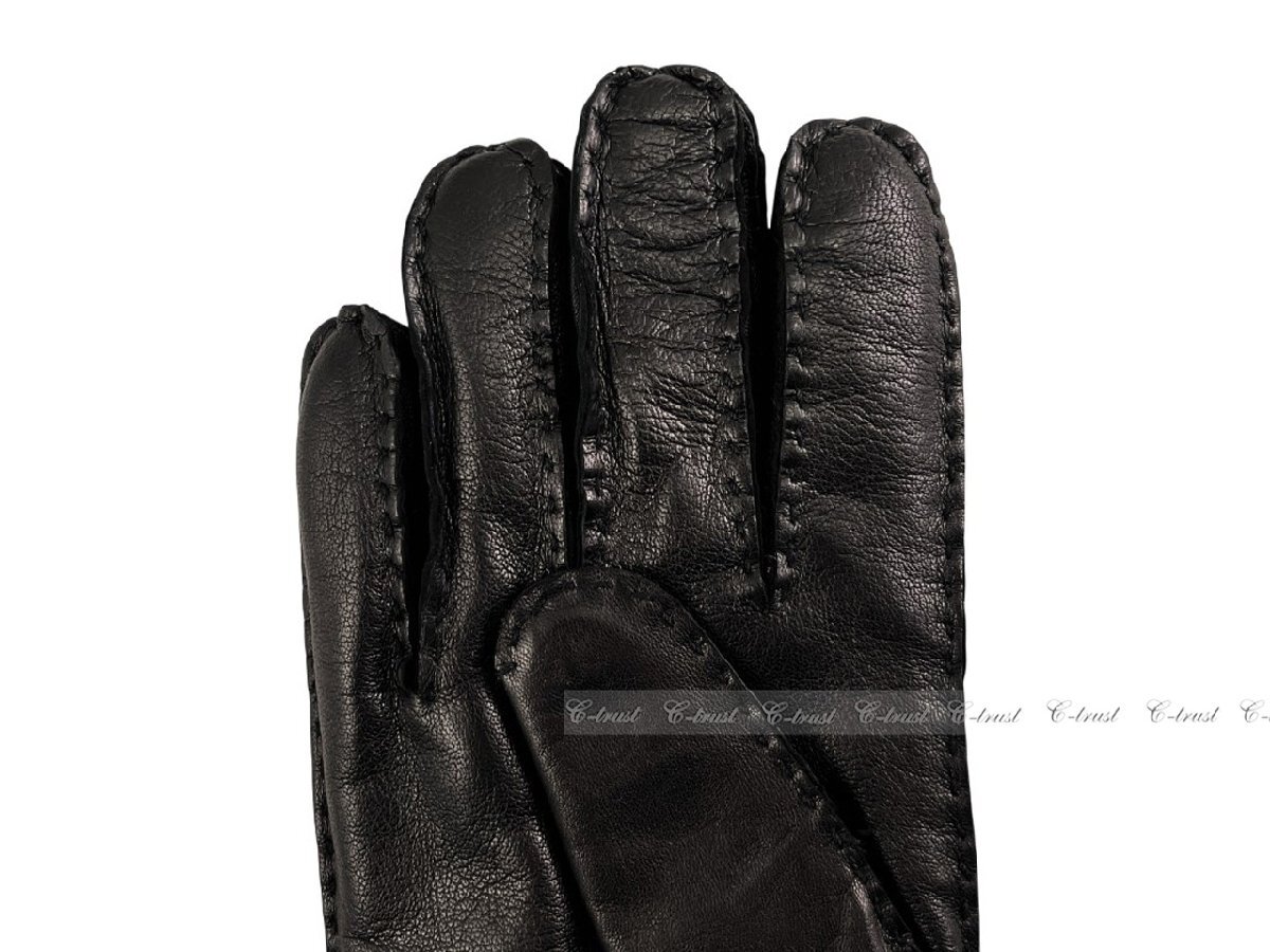 L904-S.. GIORGIO ARMANI ジョルジオ アルマーニ 手袋 グローブ 羊革 ナッパ レザーボタン ロゴ イタリア製 ★ ブラック_画像4
