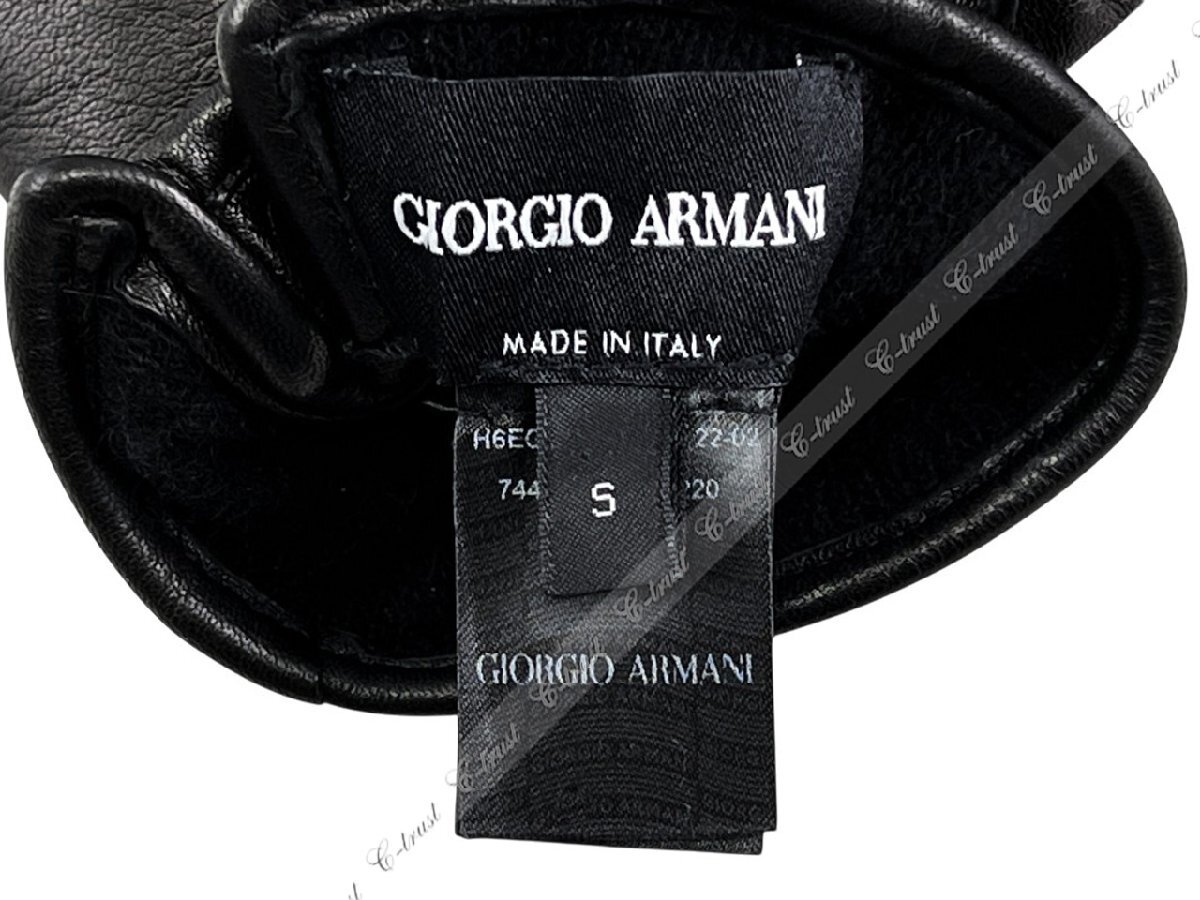 L904-S.. GIORGIO ARMANI ジョルジオ アルマーニ 手袋 グローブ 羊革 ナッパ レザーボタン ロゴ イタリア製 ★ ブラック_画像7