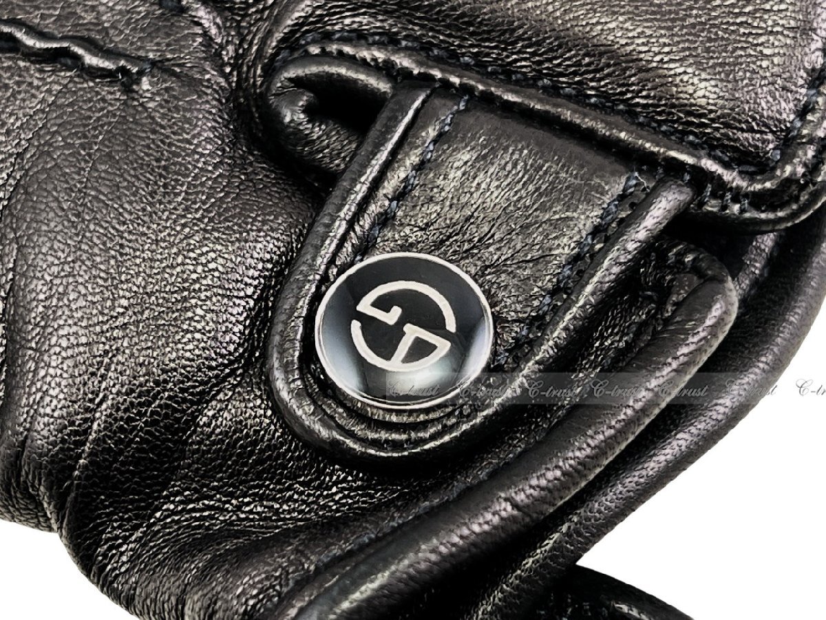 L904-S.. GIORGIO ARMANI ジョルジオ アルマーニ 手袋 グローブ 羊革 ナッパ レザーボタン ロゴ イタリア製 ★ ブラック_画像5