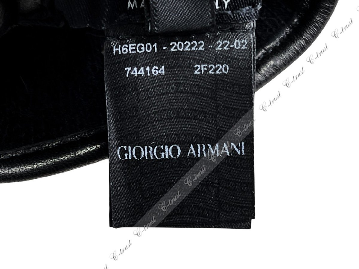 L904-S.. GIORGIO ARMANI ジョルジオ アルマーニ 手袋 グローブ 羊革 ナッパ レザーボタン ロゴ イタリア製 ★ ブラック_画像8