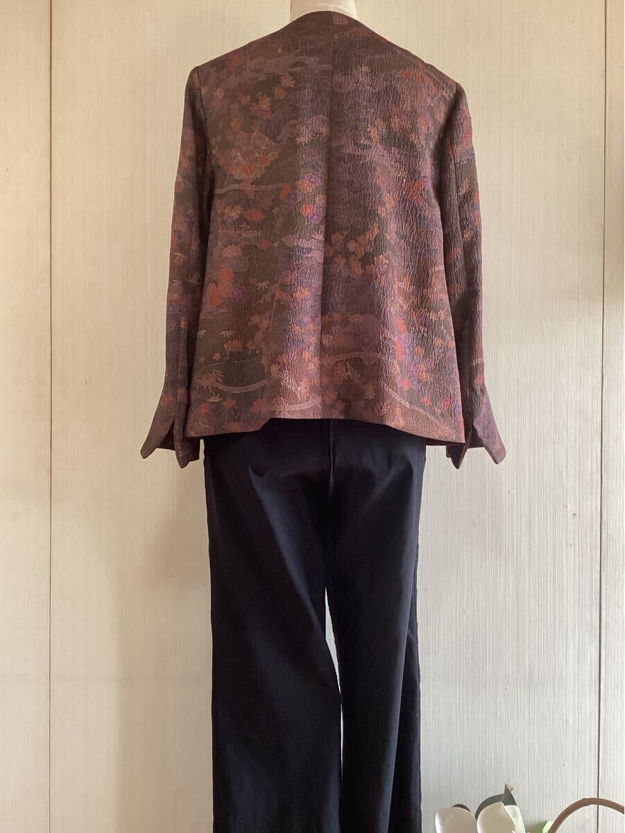 彩 *irodori* 着物リメイク 正絹小紋 ふくれ織り ショートジャケット 秋色_画像4